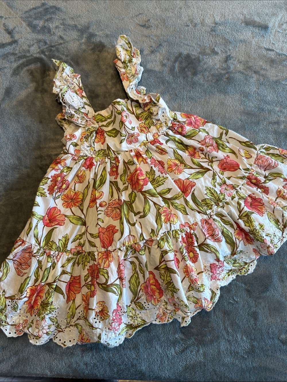 EUC Tommy Bahama White Sundress w/Pink Floral Print & Green Leaves Sz 2T